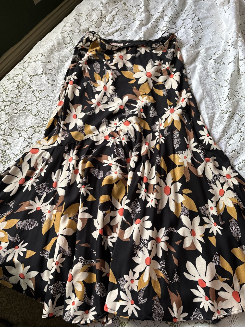 Black Floral Circle Skirt with Cream & Mustard Blooms